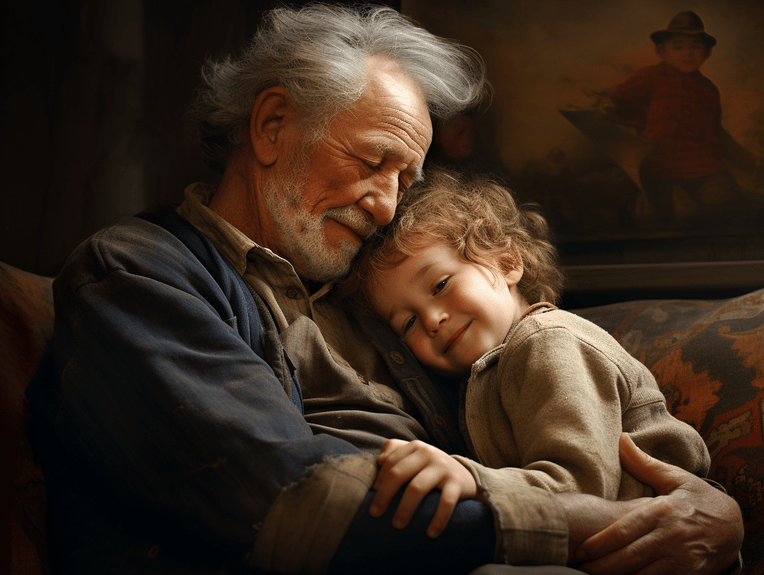 Grandfather hugging his grandchild