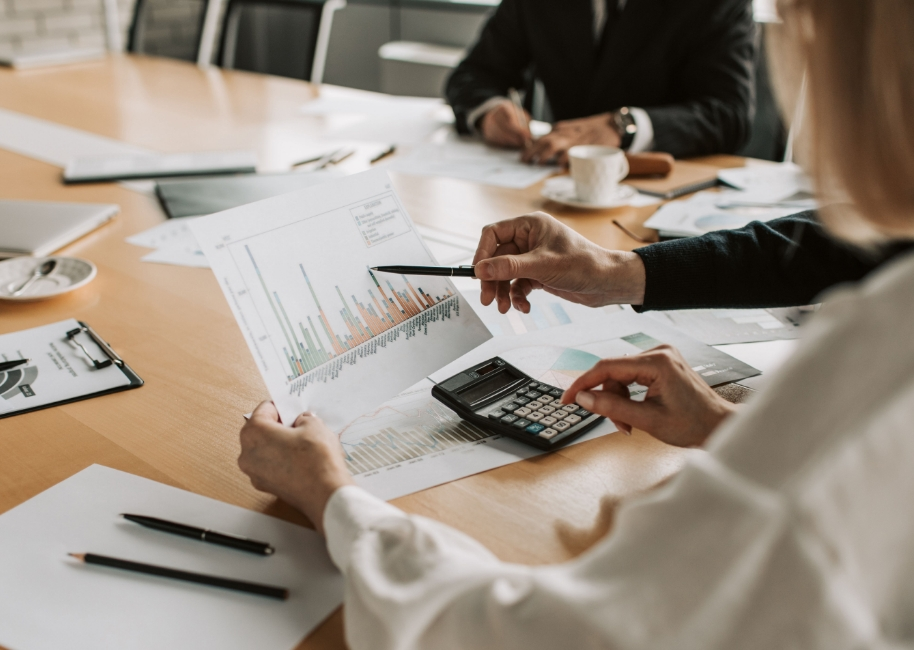 Financial planners assessing statistics