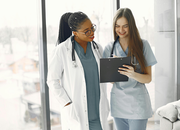 Healthcare professionals discussing care