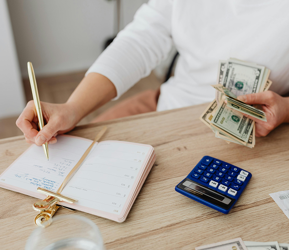 Person making financial calculations